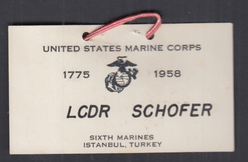 United States Marine Corps LCDR Schofer 6th Marines Istanbul nametag 1958