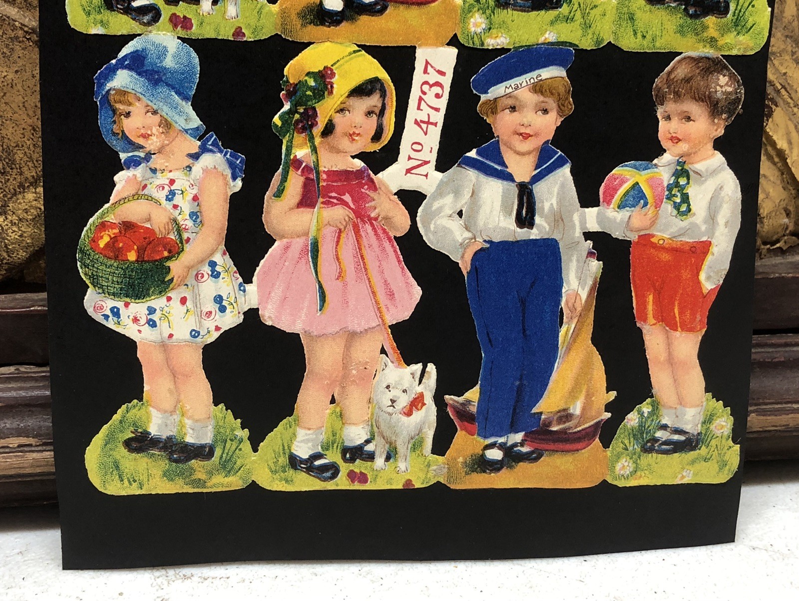 Dressed Girls Die Cut Embossed Scraps by M&S Glued on Paper Double Sided L10