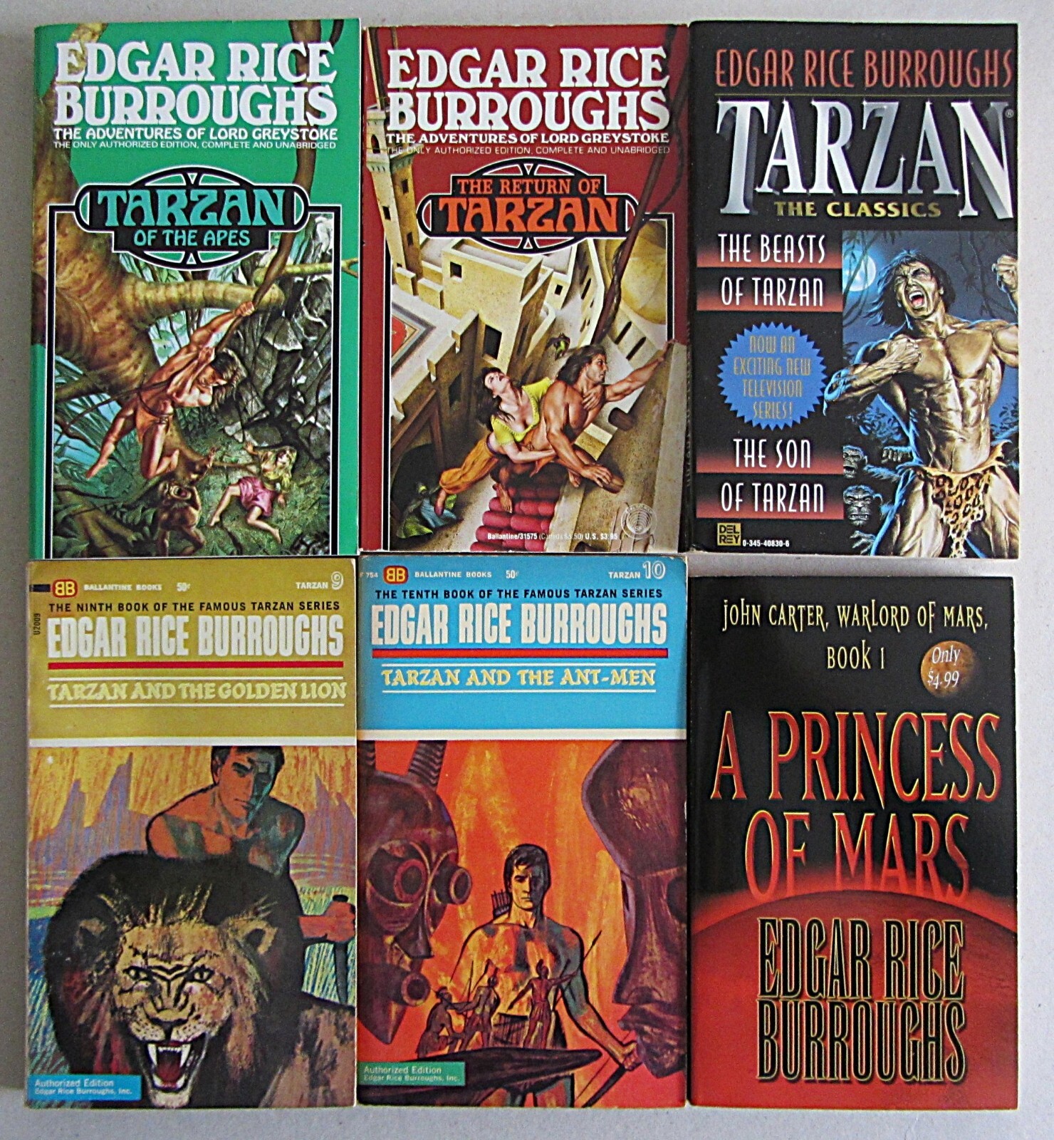 LOT 6~EDGAR RICE BURROUGHS PAPERBACK BOOKS~TARZAN~JOHN CARTER~VG to NEW