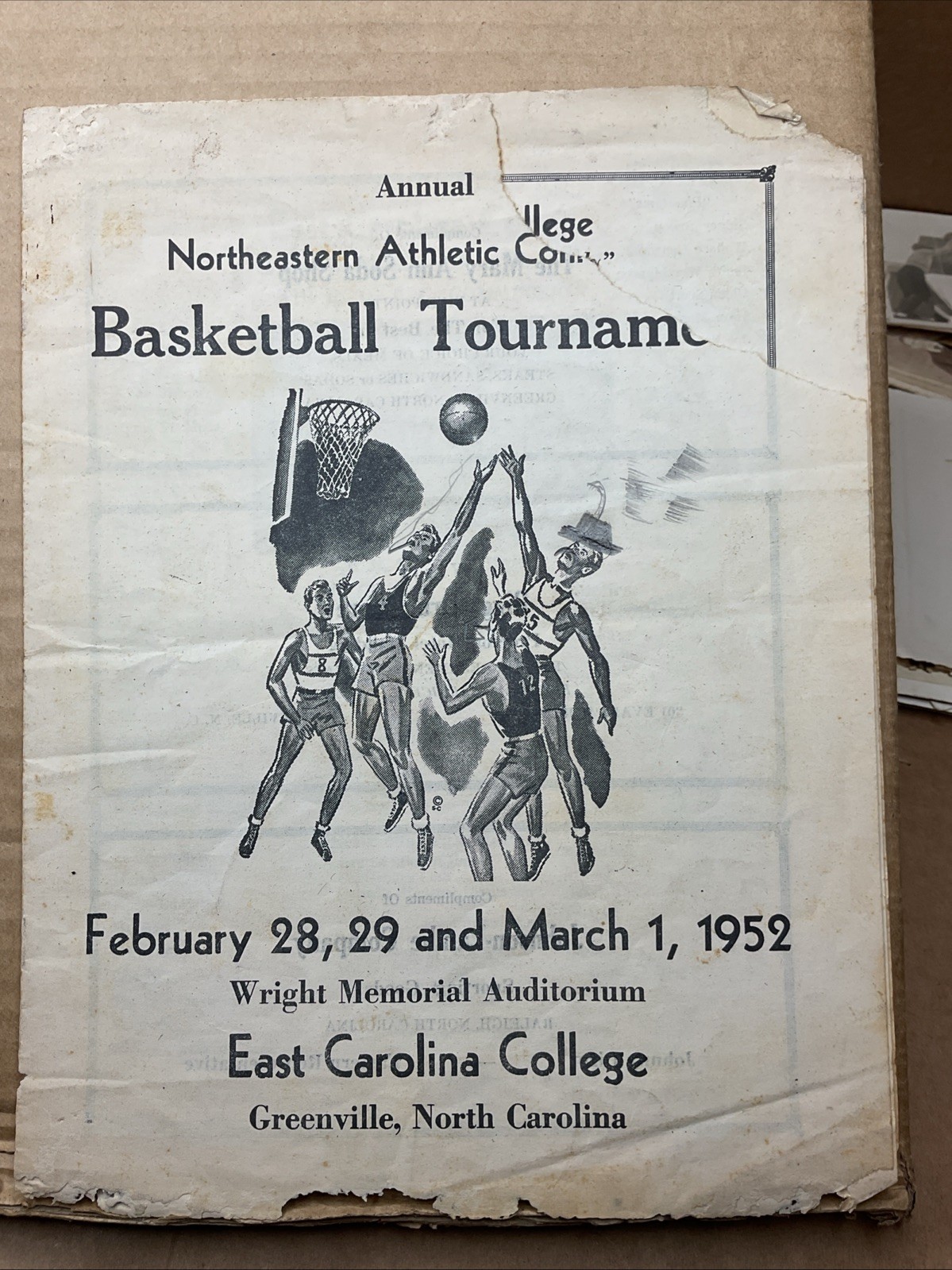 1 Mar 1952 Basketball Tournament East Carolina College Greenville Nc B65