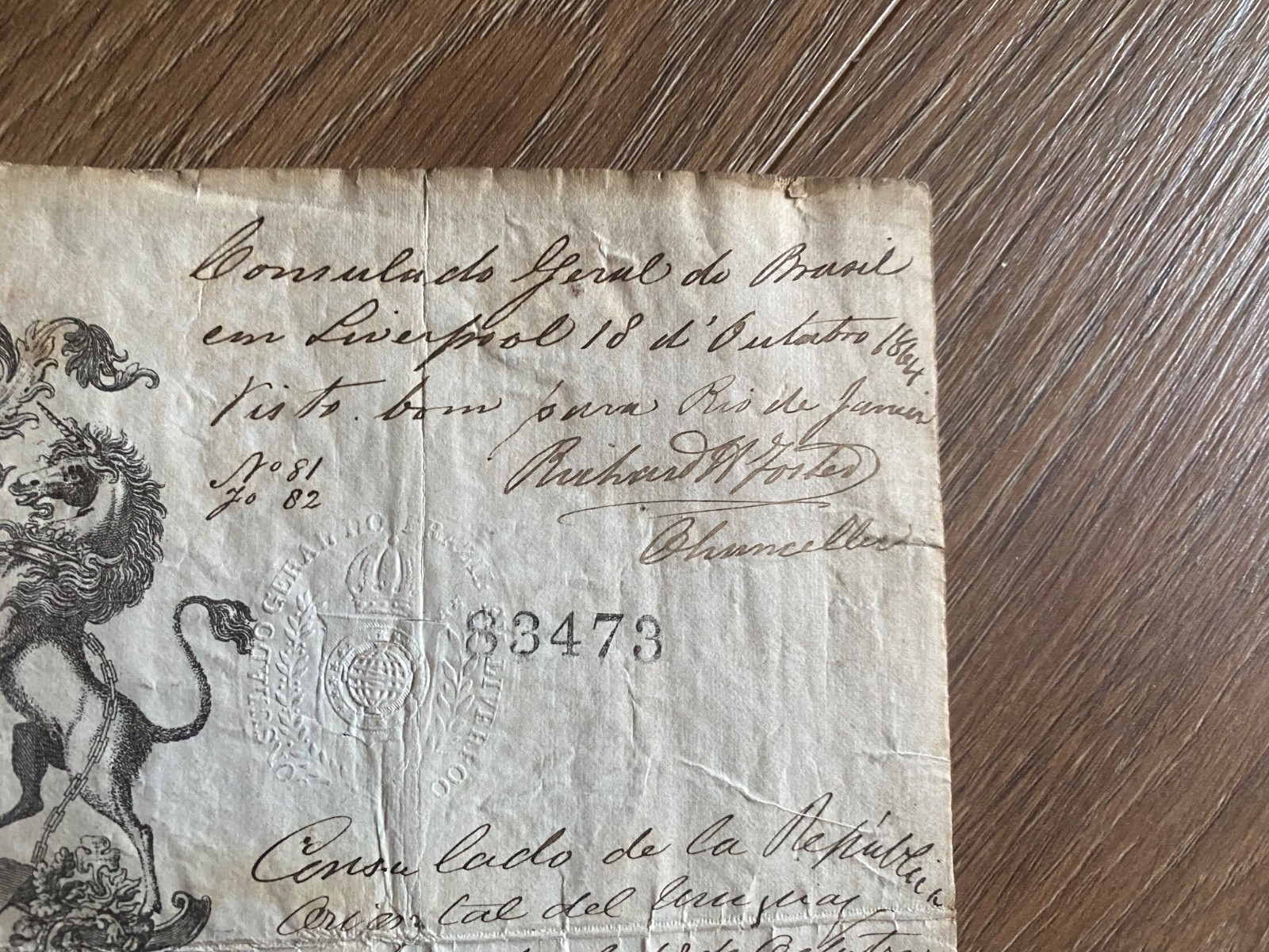 BRAZIL INTEREST – 19TH CENTURY LICENSE TO TRAVEL TO BRAZIL AND RIVER PLATE 1864