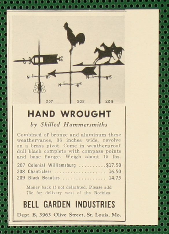 Bell Gardens Hand Wrought Weather Vanes St. Louis MO Vintage Print Ad 1941