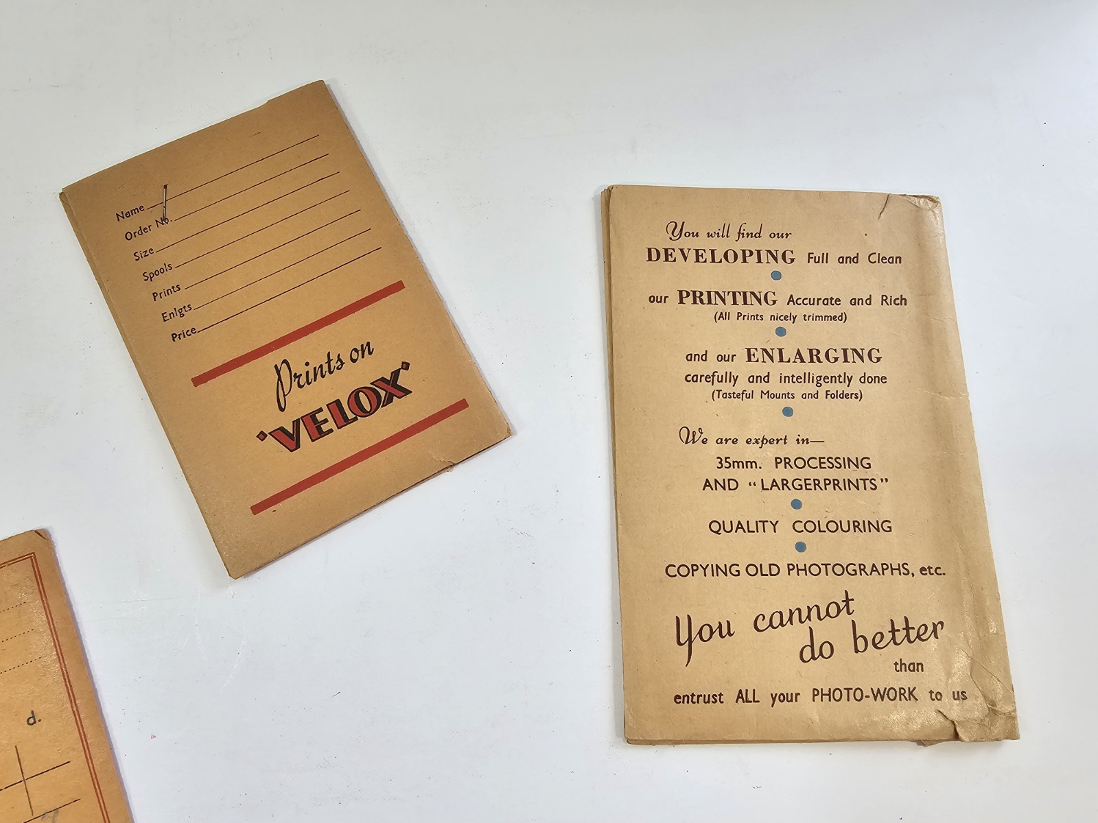 Vintage Kodak Velox Photographic Wallets Envelope Film Print Emphemera 1950s