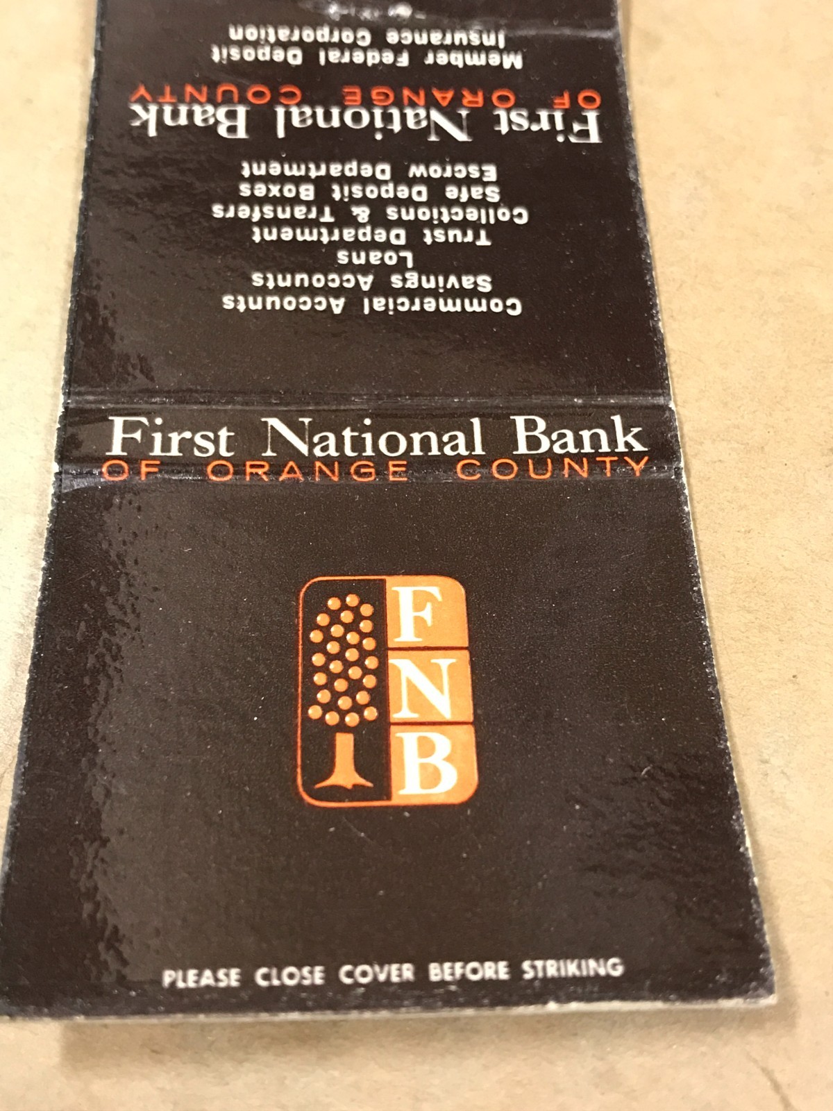 Vintage First National Bank Of Orange County – Matchcover, Matchbook