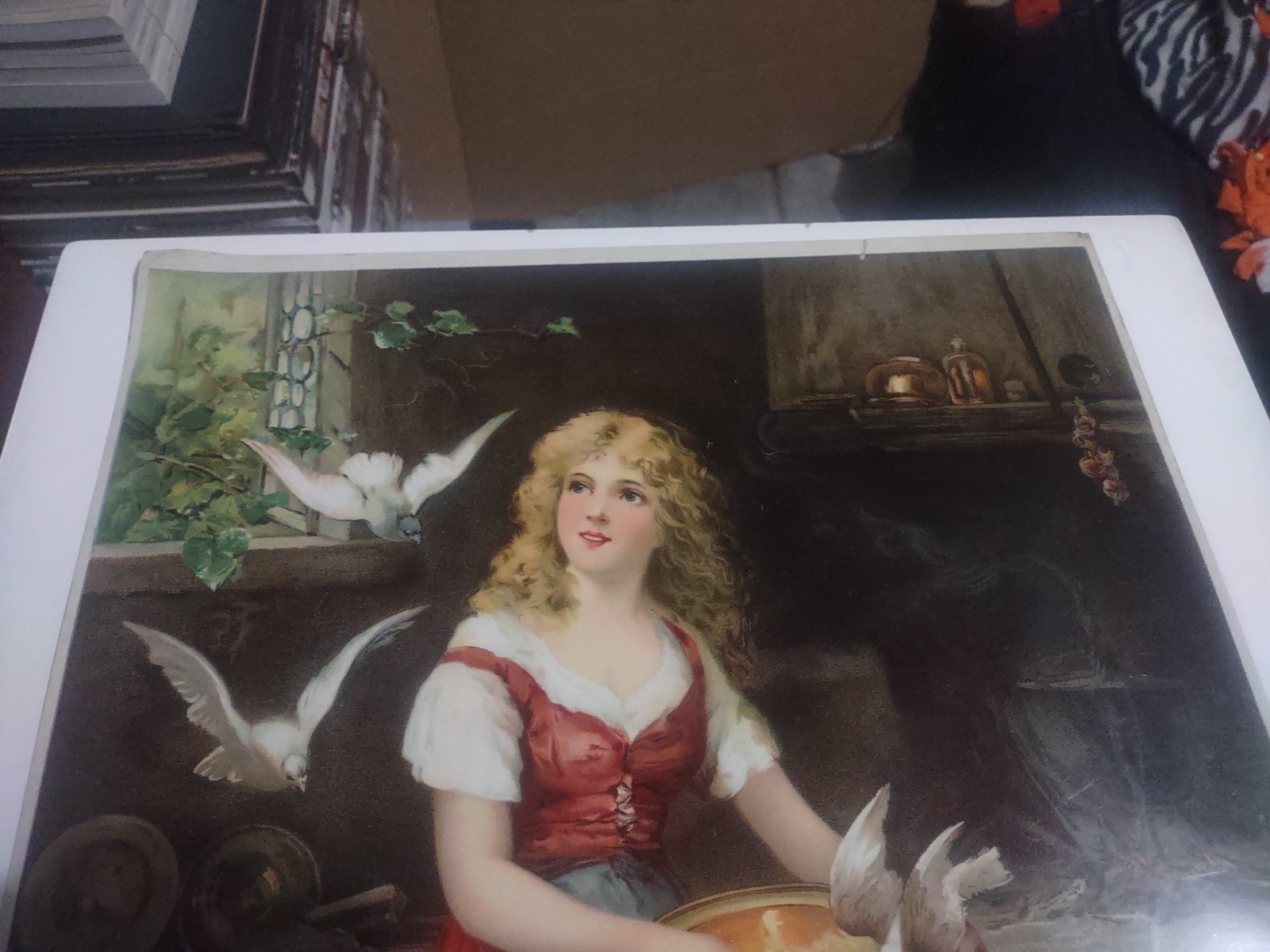 VINTAGE LATE 1800’S CHROMOLITHOGRAPH PRINT K. SCHELLBACH CINDERELLA BIRDS