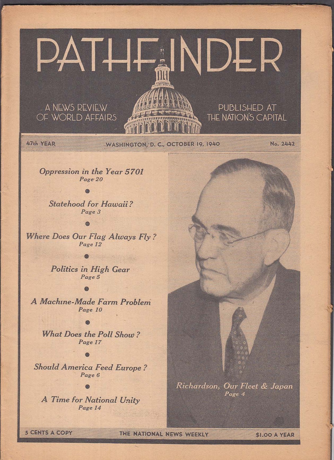 PATHFINDER Richardson US Fleet Japan Hawaii Statehood + 10/19 1940