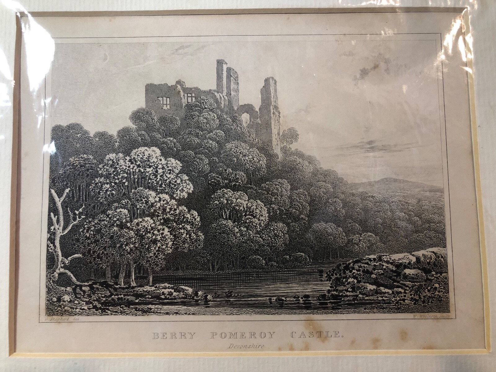 BERRY POMEROY CASTLE, Devon – c1830s G. Shepherd Drawing – 16 x 12cm – EX+