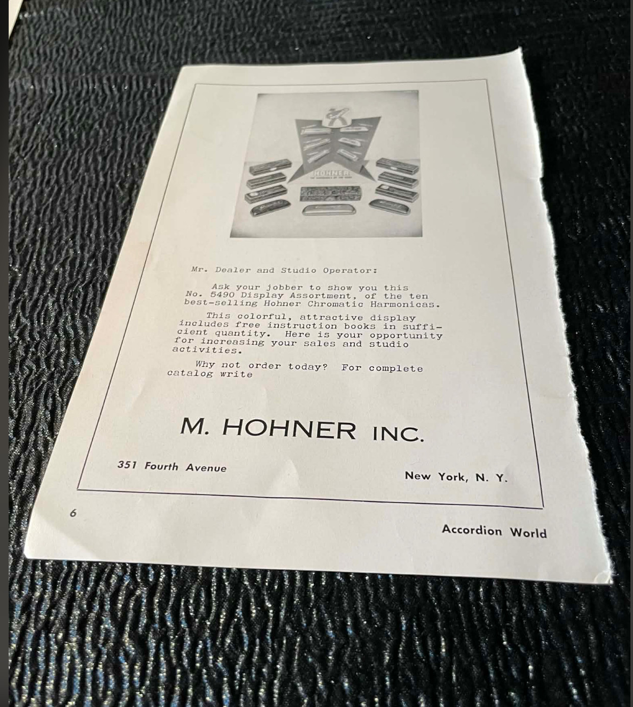 M Hohner Fourth Avenue New York Display Ad Advertising Accordion World Magazine