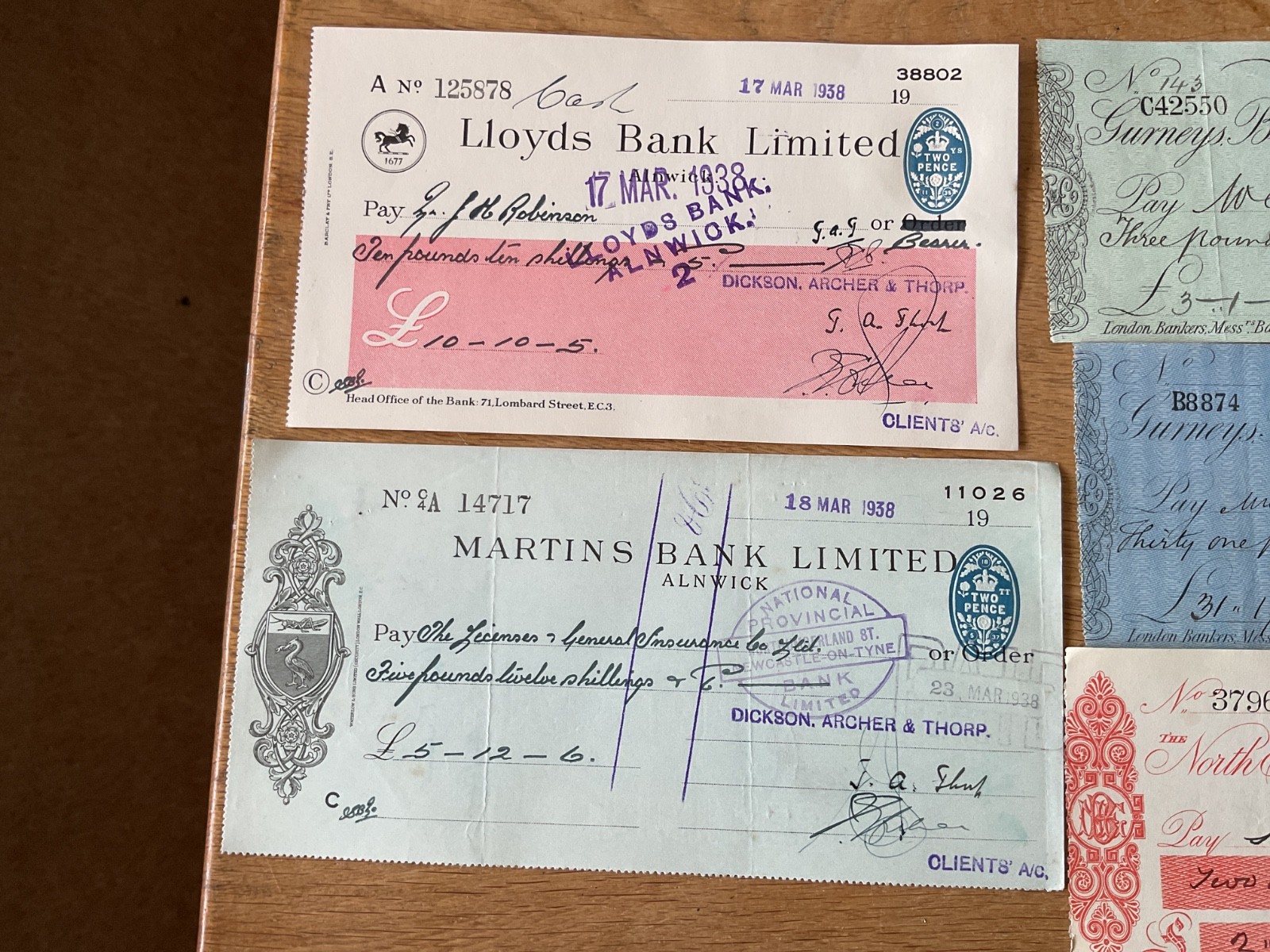 British vintage used cheques 6 items B5338