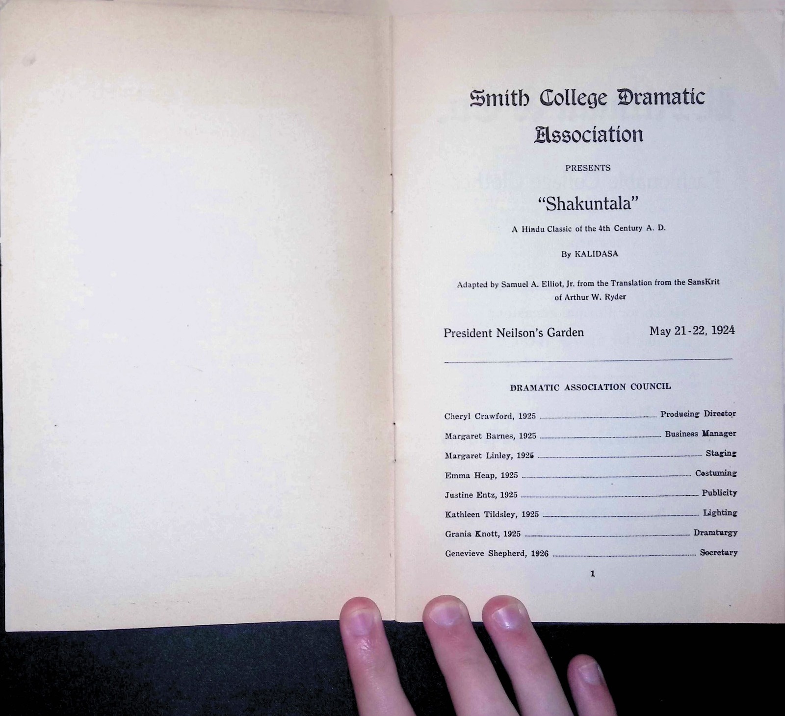 Smith College SHAKUNTALA Program c1910 Northampton MA Advertisements
