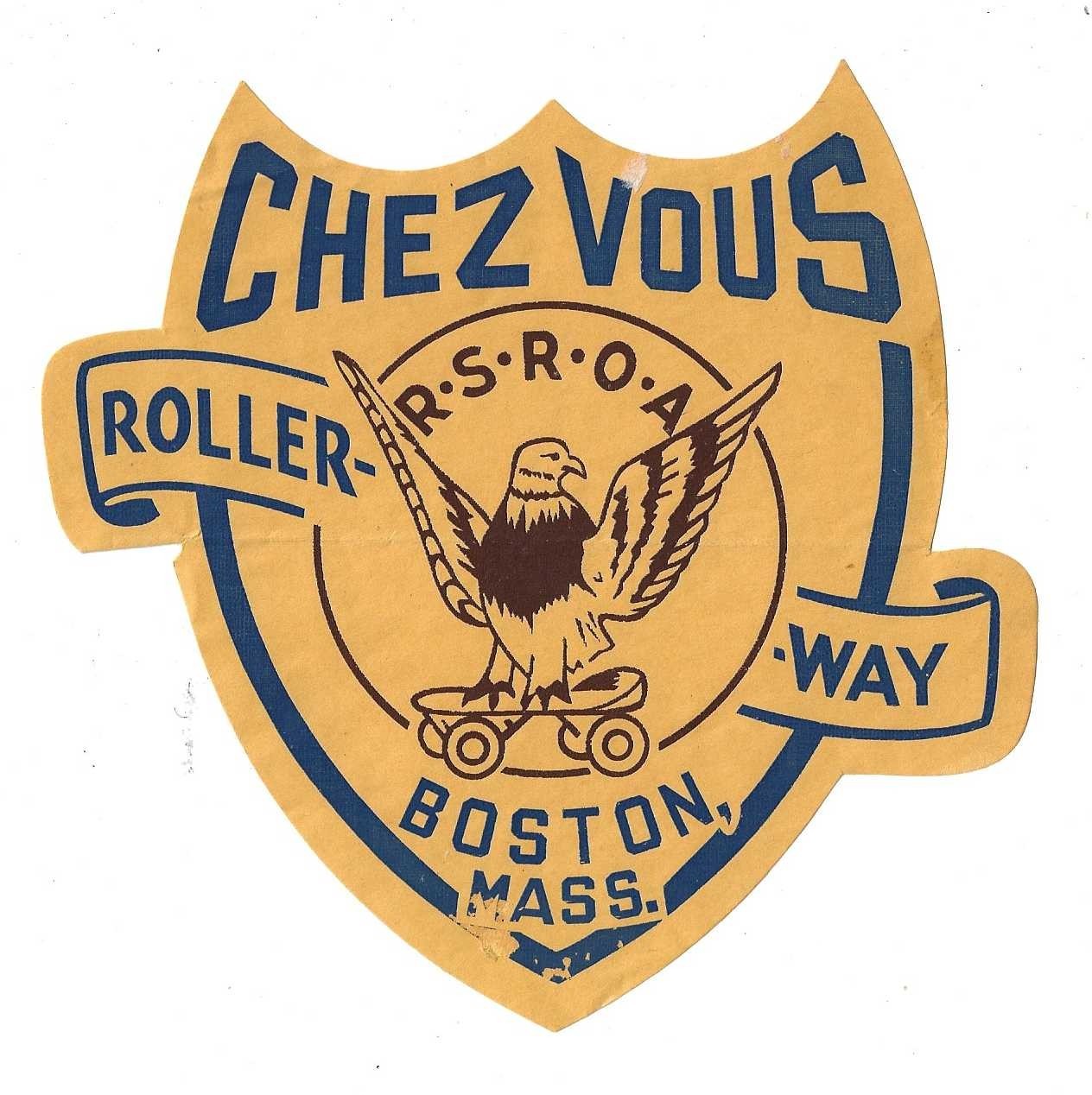Roller Skating Rink Label CHEZ VOUS~Boston Mass~Eagle on Skate c1950s~VG