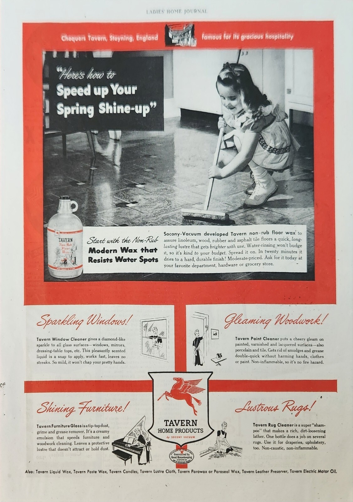 1944 Tavern Home Products Non-Rub Floor Wax Vintage Ad Speed up your spring lhj