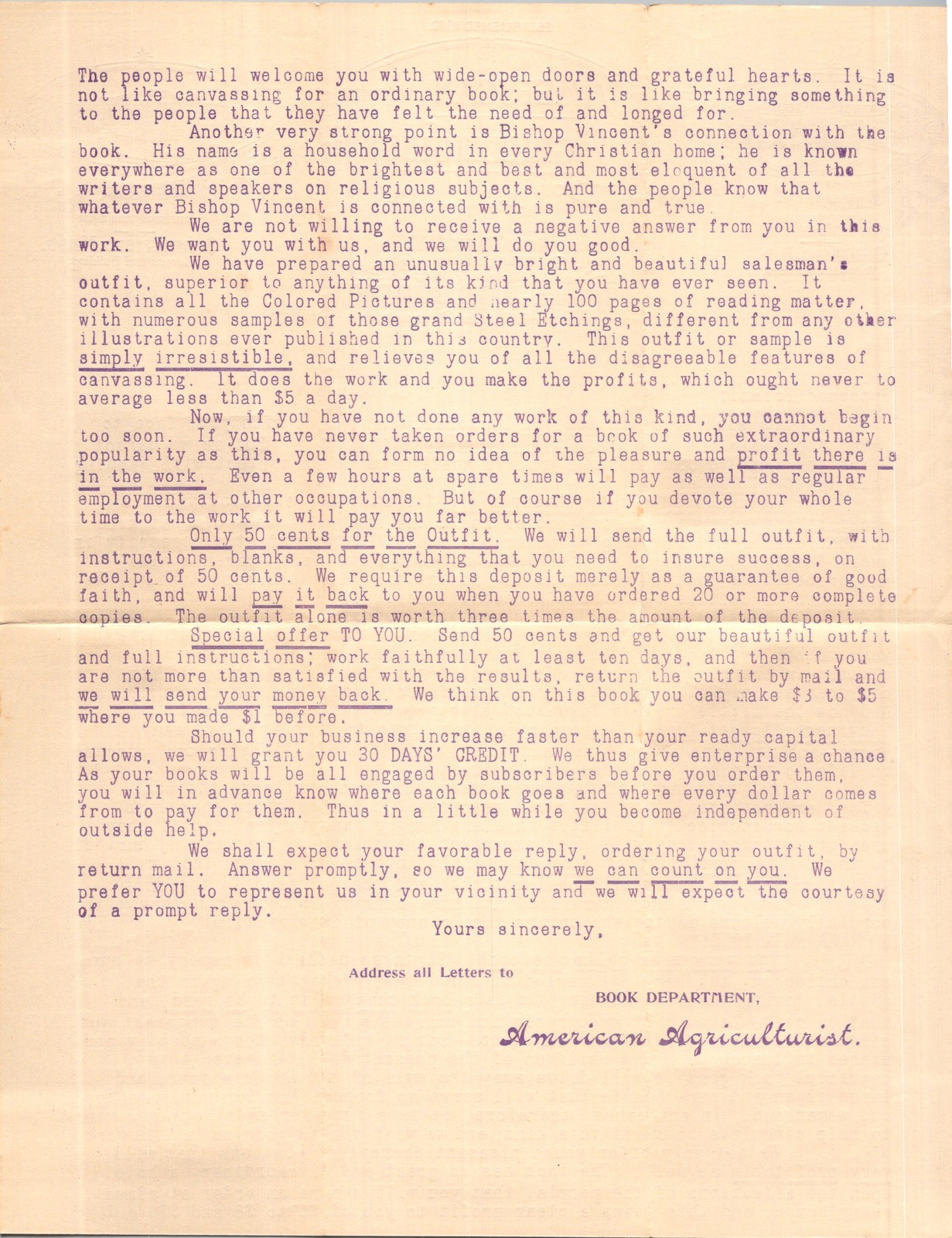 Promotional Recruitment Letter Orange Judd Co 1900s NY Victorian Typography