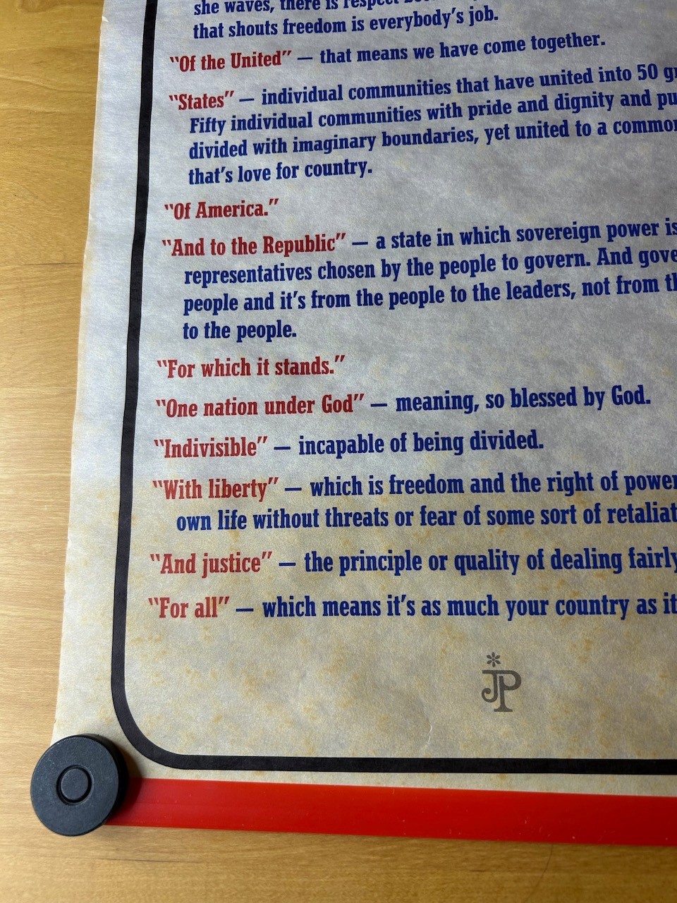 Vintage Pledge of Allegiance Scroll with Red, White, & Blue Storage Tube