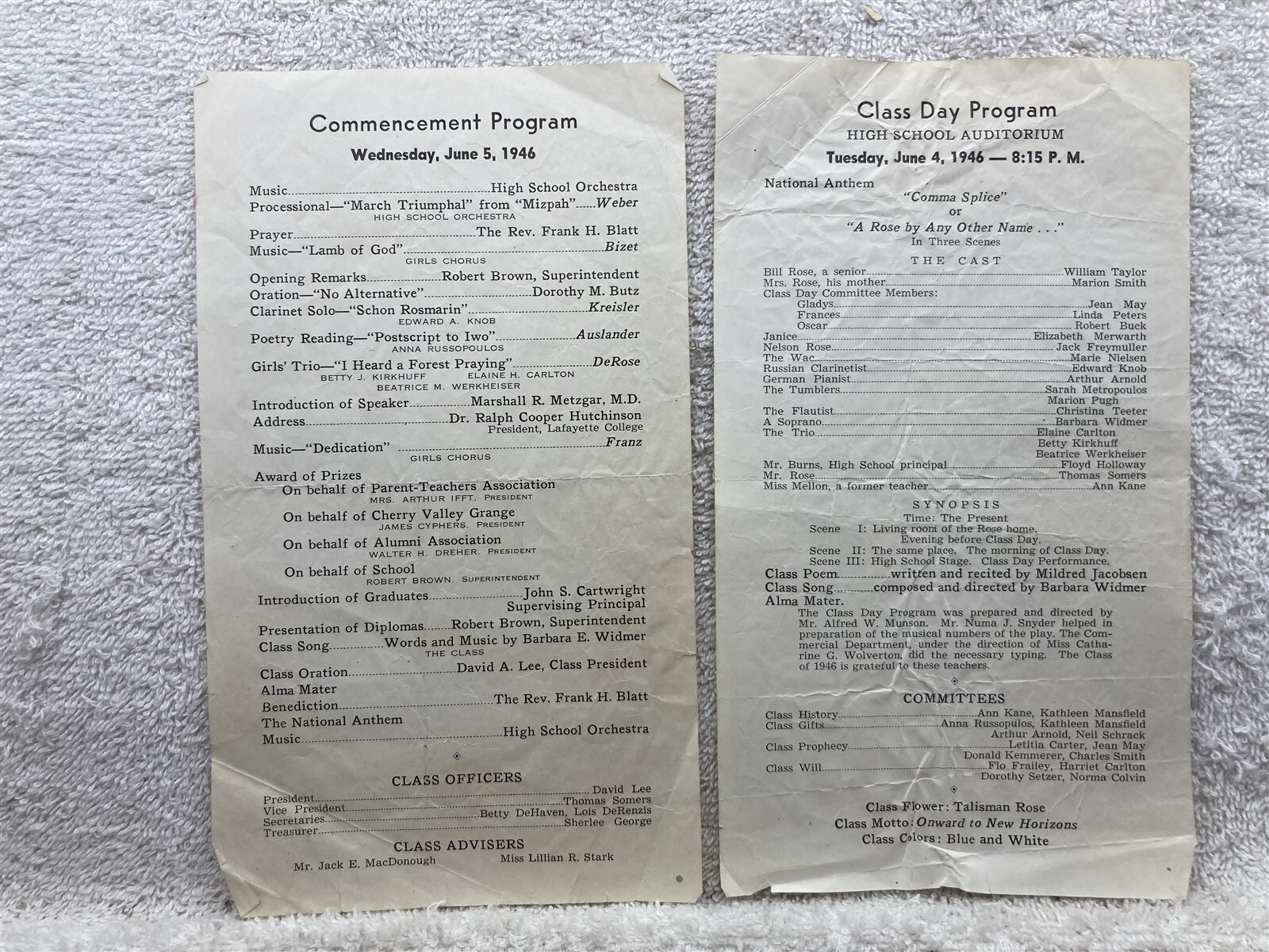 1946 Stroudsburg High School Graduation Class Day Programs PA Vtg