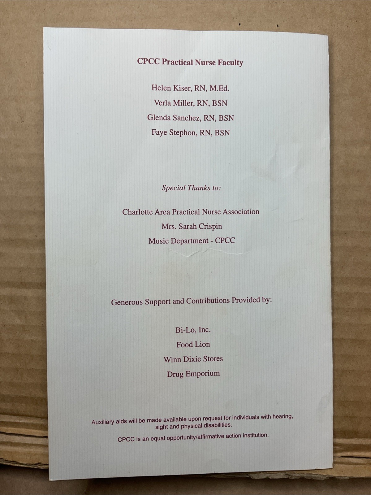 14 Aug 1996 Central Piedmont College Practical Nurse Program Photo Charlotte Nc