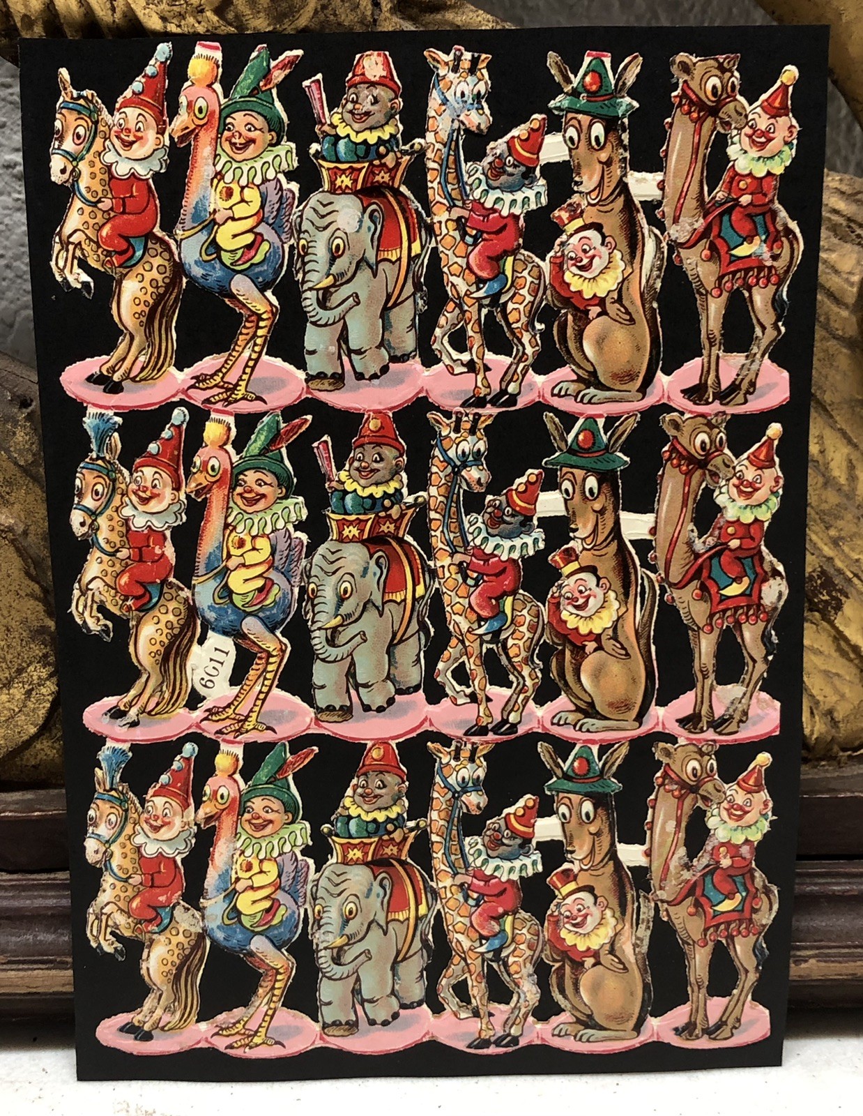 Baby Chicks & Giraffes Clown Kids Die Cut Scraps Glued on Paper Double Sided L8