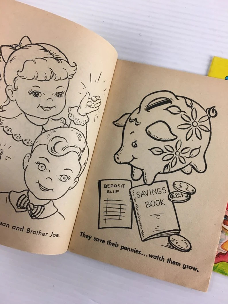 Little Savers – A Book to Color – Vintage 2 Booklets – 1950s Bank Promo Item