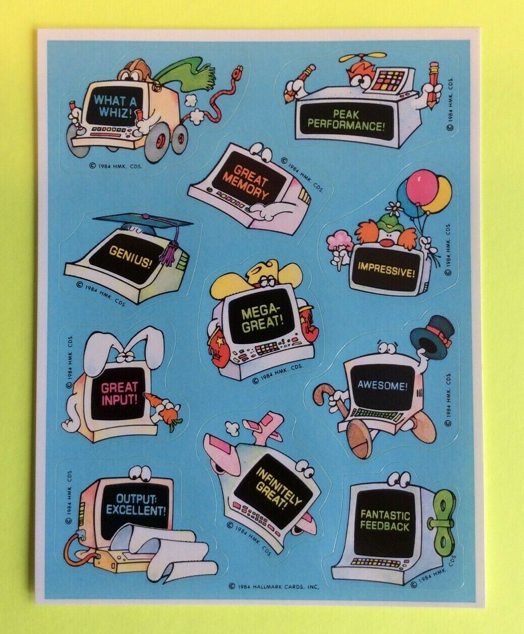 Vintage 1984 Hallmark COMPUTER PC Data Reward Sticker Sheet 80s Educational Rare