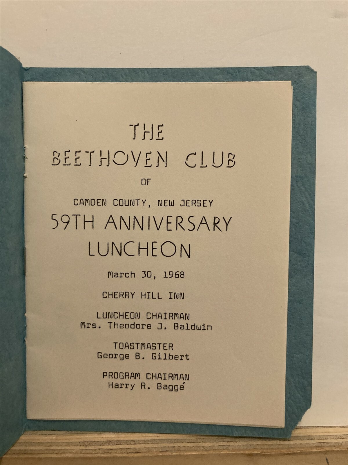 1968 Beethoven Club of Camden Cherry Hill Inn Luncheon Program New Jersey NJ Vtg