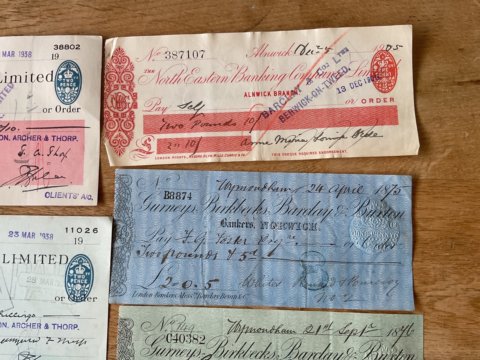 British vintage used cheques 6 items B5342