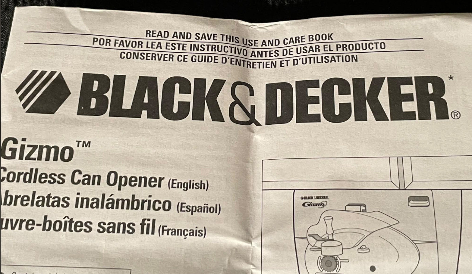 Use Care Manual ONLY Black Decker Gizmo Cordless Can Opener EM100 EM200