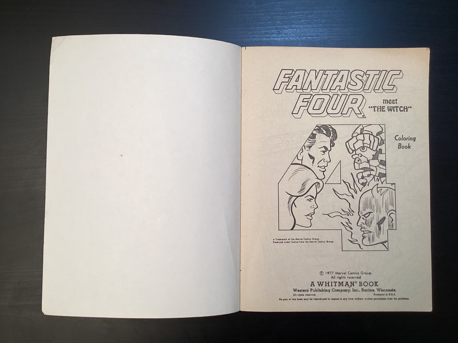 FANTASTIC FOUR meet “THE WITCH” Coloring Book copyright 1977 Marvel Comics Group