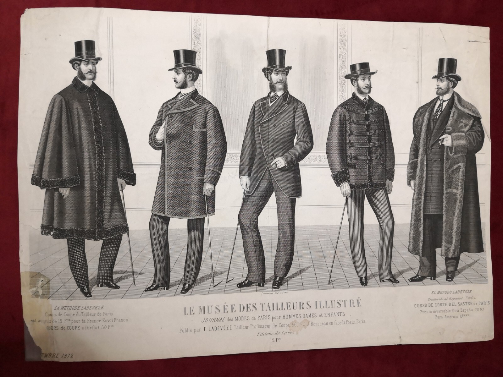 TWO ORIGINAL 19th Century FRENCH ANTIQUE PRINTS – MEN’S FASHION (Set C)