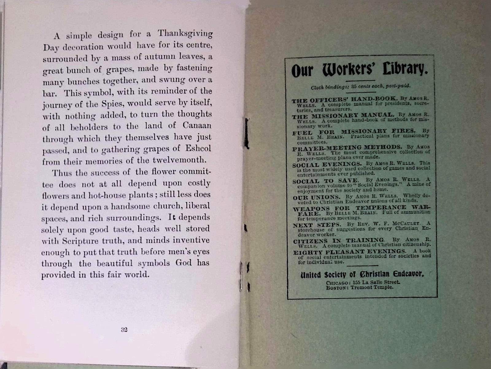 Christian Endeavor Flower Committee Summary 1900s Boston Booklet