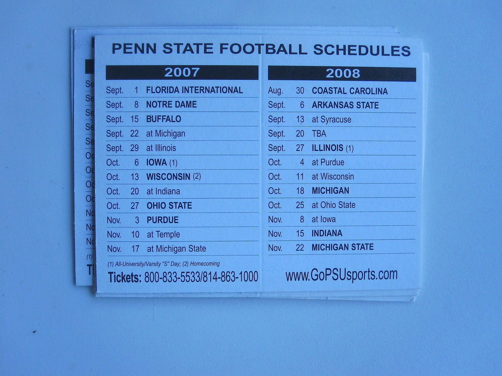 lot of 5 2007 2008 PENN STATE NITTANY LIONS pocket schedule JOE PATERNO