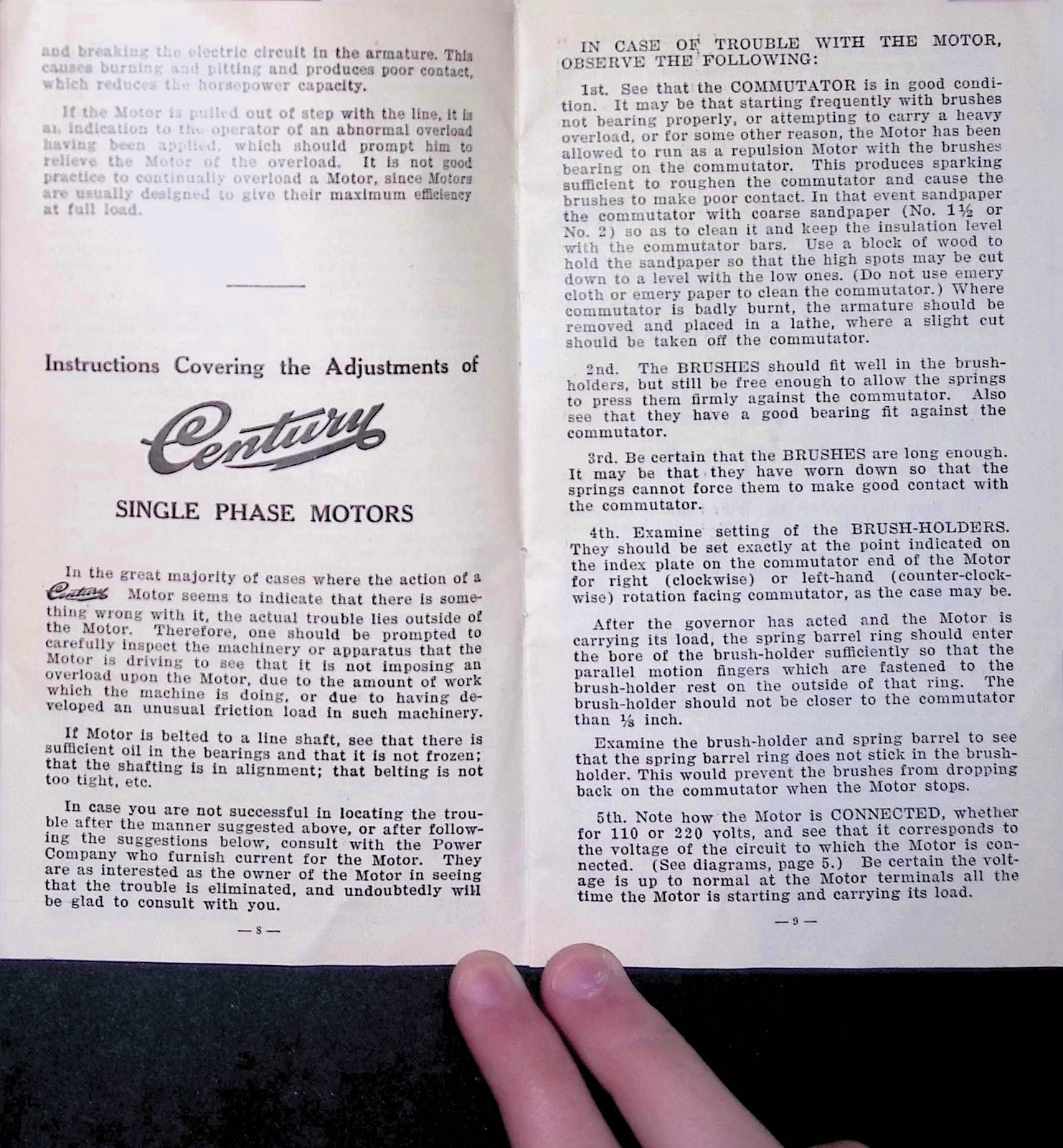 Century Electric Co. St. Louis Motor Data & Pulley Rule c. 1910s Manual