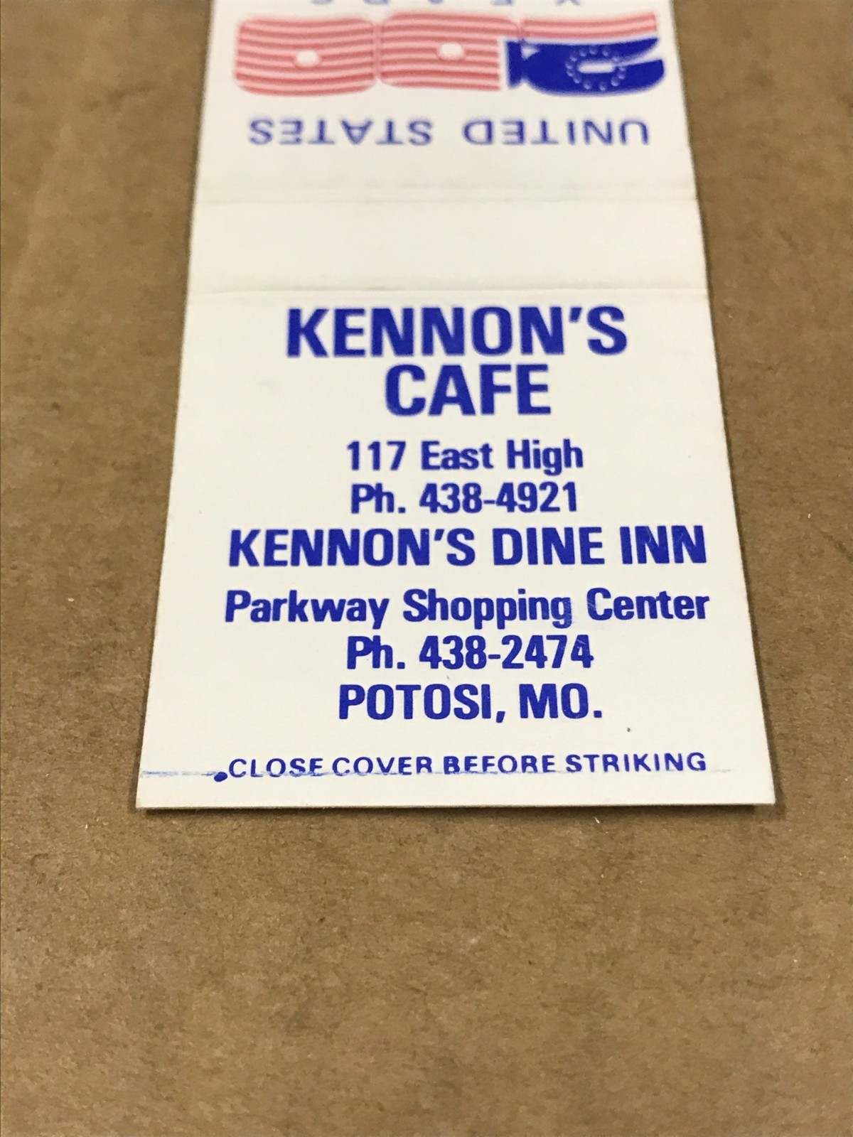 Vintage Kennon’s Cafe/United States Bicentennial – Matchcover, Matchbook