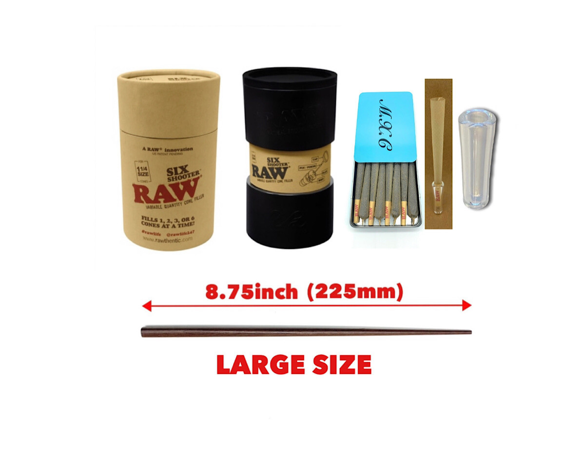 Raw 6 Six Shooter filler 1 1/4 size +slide lock cone case+glass tip+large poker