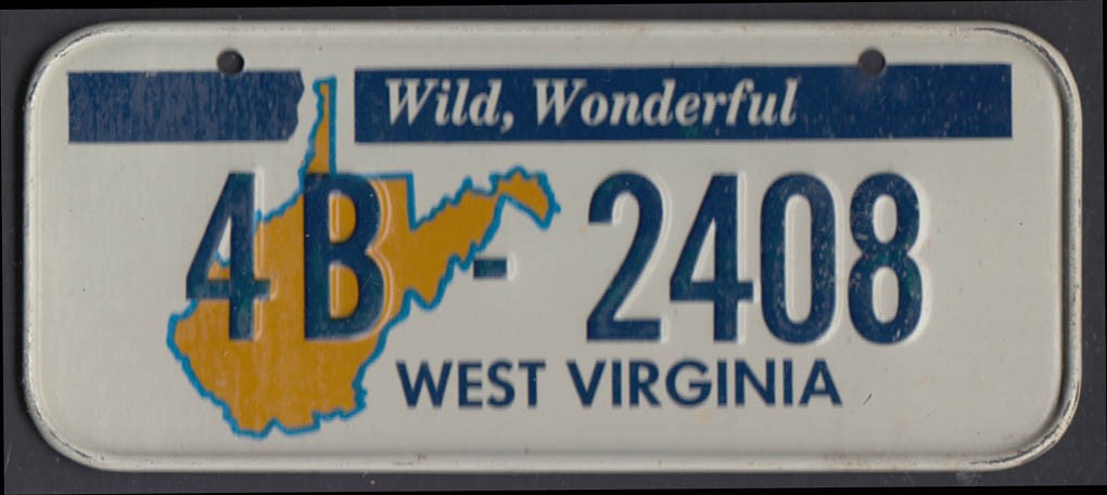 Post cereal miniature metal bicycle license plate West Virginia no year 4B-2408