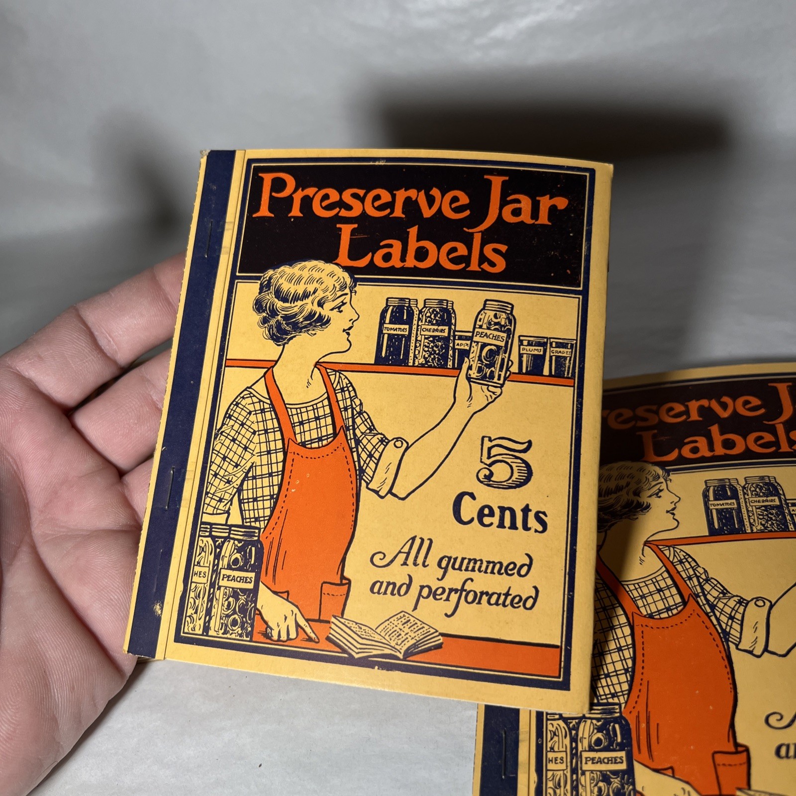 LOT OF 3 VINTAGE NOS PRESERVE JAR LABELS BOOKLET GUMMED AND PERFORATED 5 CENTS