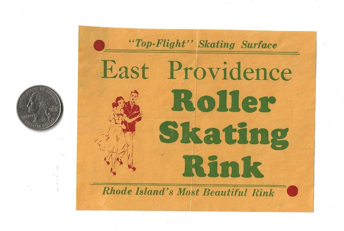 Roller Skate Skating Rink Label E Providence RI~4×5 in~Addresses on back~c1950s
