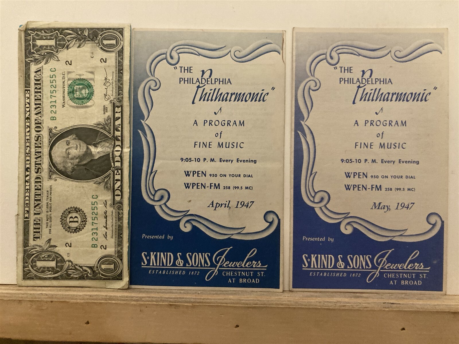 1947 Philadelphia Philharmonic Programs April May WPEN PA Kind & Son Jewelers