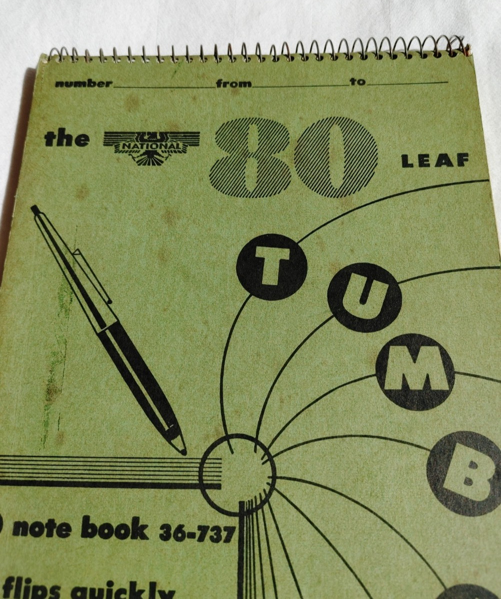 Vintage NATIONAL Brand 80 Leaf Tumbler Spiral Bound Lined Notebook 36-737 1970s