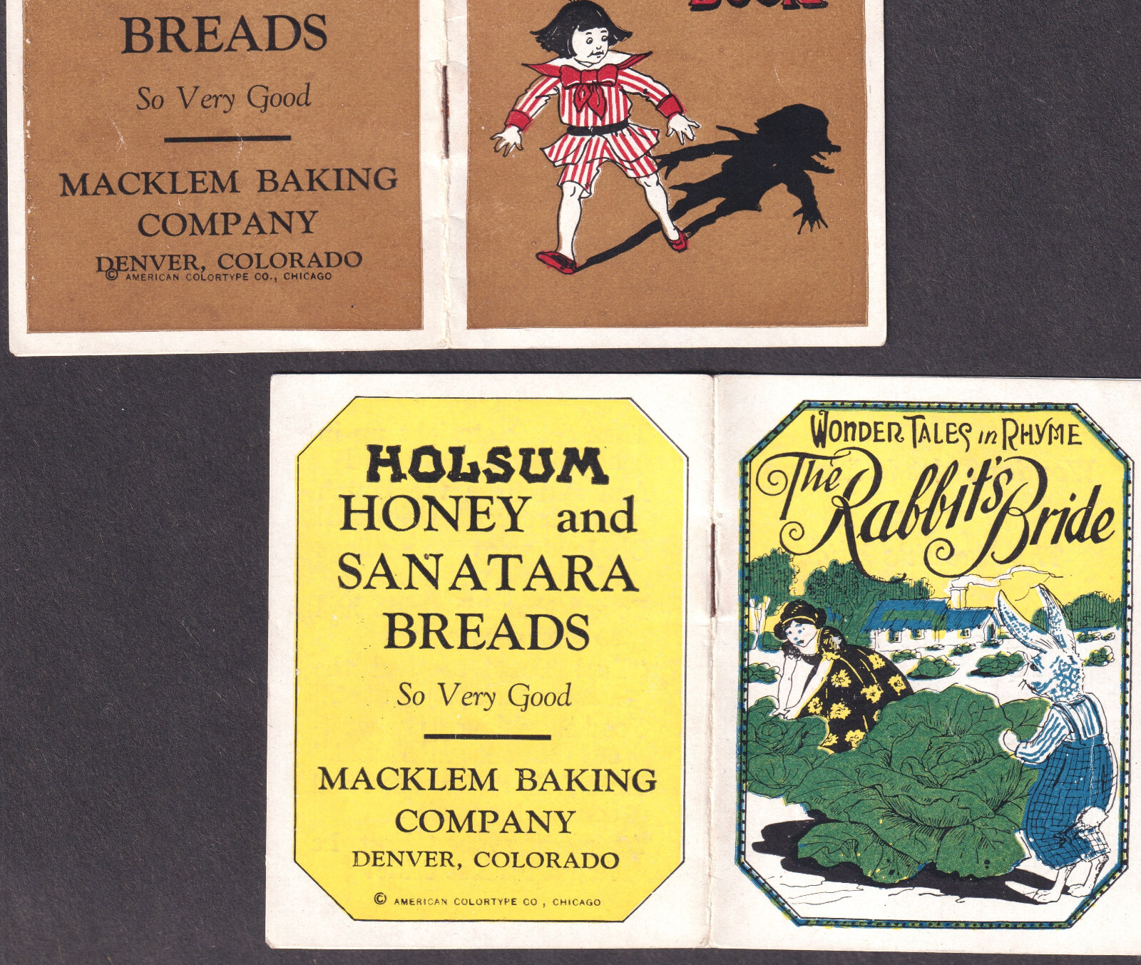 RARE Rabbits Bride 1920 Shadow Book Weeny-Wee Children Fairy Tale 2 Denver Bread