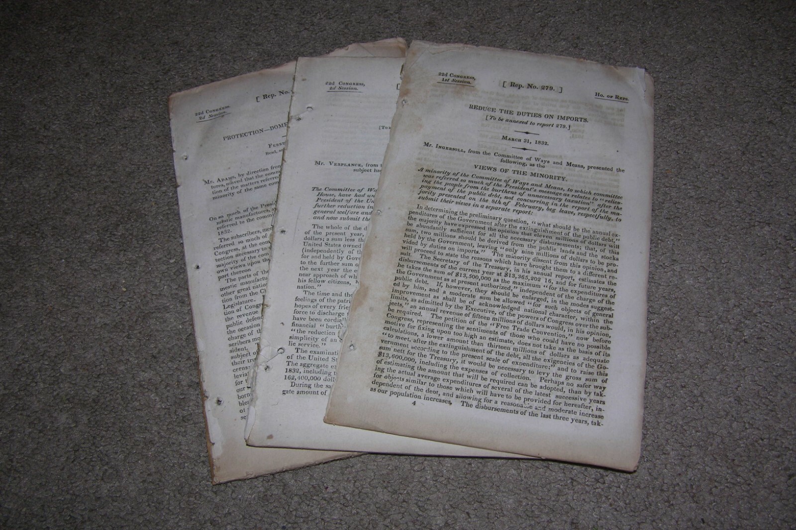 3x 1830’s Tariff, Duties on Imports, Protection