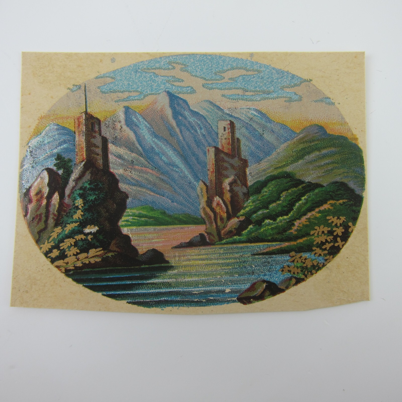 Antique Lithograph Print Samples Lot of 4 Castles Towns Villages Landscapes RARE