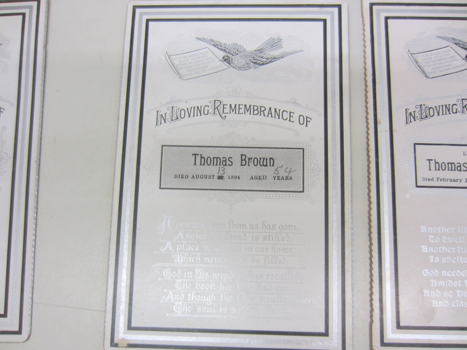 Memorial Cabinet Card Lot, In Loving Memory BROWN Ralph,Little Thomas,Franklin