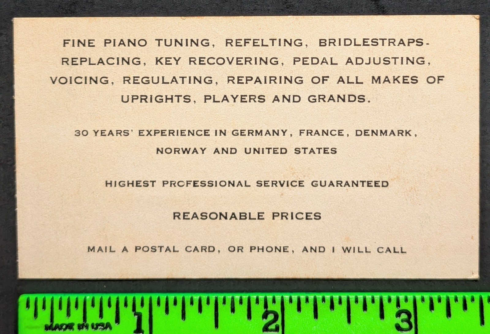 Vintage Alfred Nordfoss Piano Tuner Rosslyn Virginia Business Card