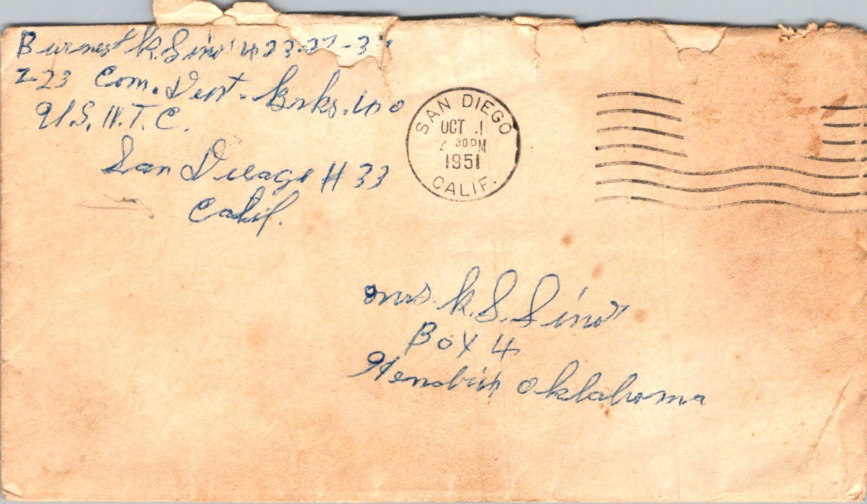 Korean War US Navy Letter San Diego Pin-Up Stationery Envelope 1923 Cursive