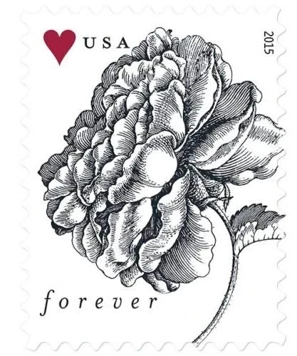 2015 USPS SHEET OF 100 FIRST CLASS LETTER STAMPS VINTAGE ROSE WEDDING INVITE 73¢