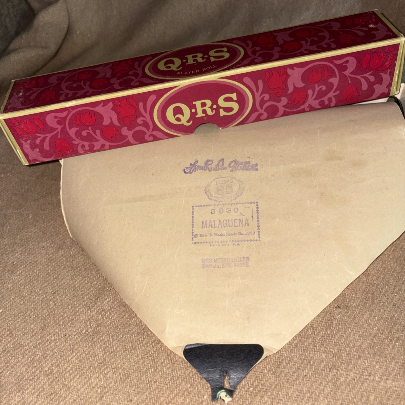 QRS Instrumental Lecuona MALAGUENA Frank Milne 8830 Original Player Piano Roll