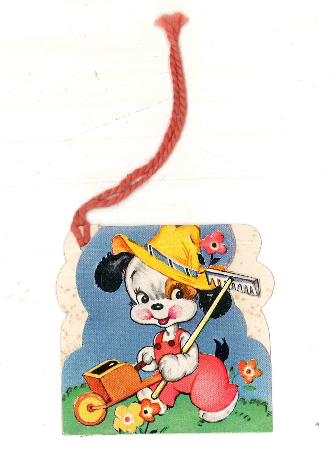 Vintage Gardening Puppy Dog Tasseled Bridge Tally Used A-Meri-Card #331/4