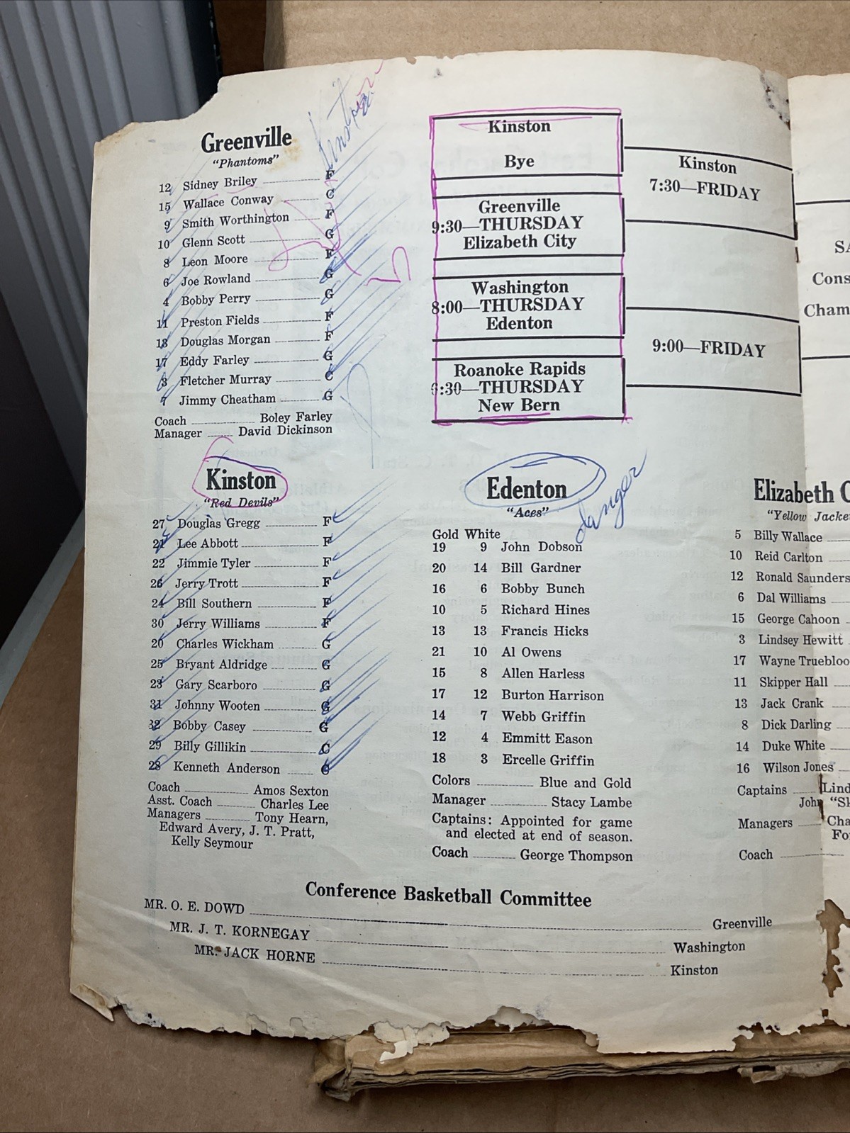 1 Mar 1952 Basketball Tournament East Carolina College Greenville Nc B65