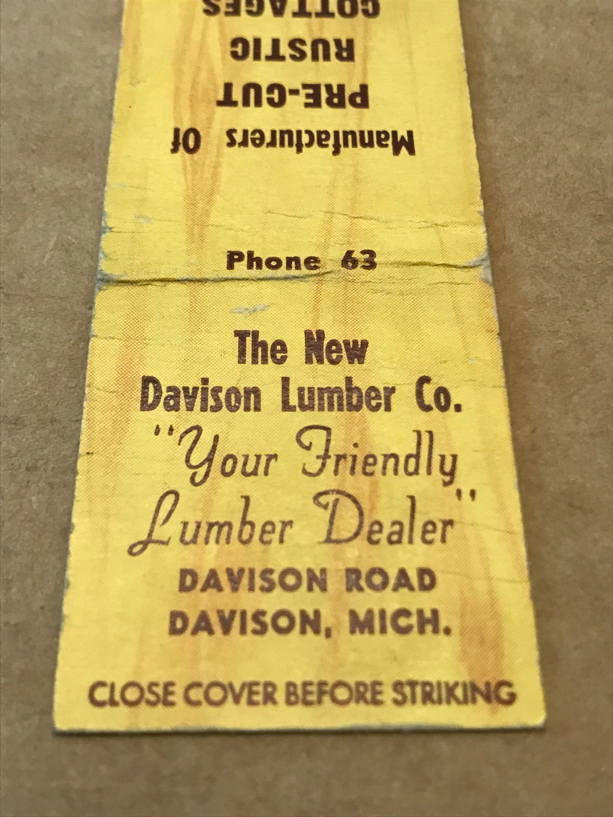 Vintage Davison Lumber Co. – Davison, Michigan – Matchcover, Matchbook
