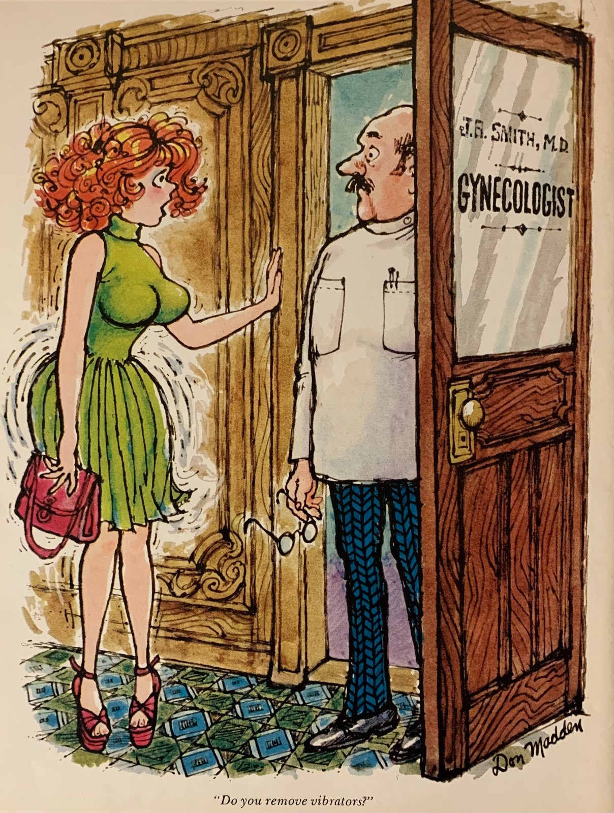 Playboy cartoon – Do you remove vibrators? – 1970 – FRAMED – FREE SHIP.